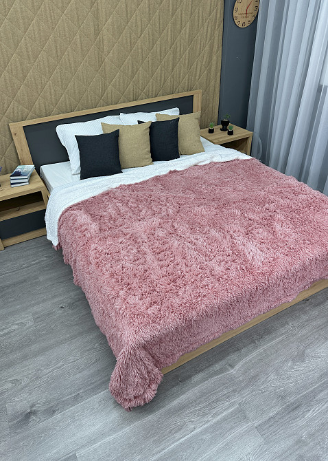 Плед-покривало 200х230 см (+-10см) Травка на овчині колір рожевий з білим (87-215) Київ - фото 4