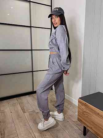 Женский прогулочный спортивный костюм двойка: кофта и штаны микровельвет Серый, 42/44 Одесса