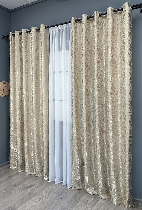 Комплект штор на люверсах VR-Textil Лен мрамор Pavliani ХО № 1272ш Теплый бежевый 150х250 см 2 шт (37-0318) Киев - изображение 4