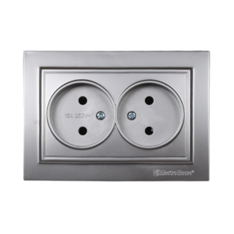 Розетка подвійна без заземлення 16А, термопластик, Enzo  срібний камінь Дніпро - фото 1