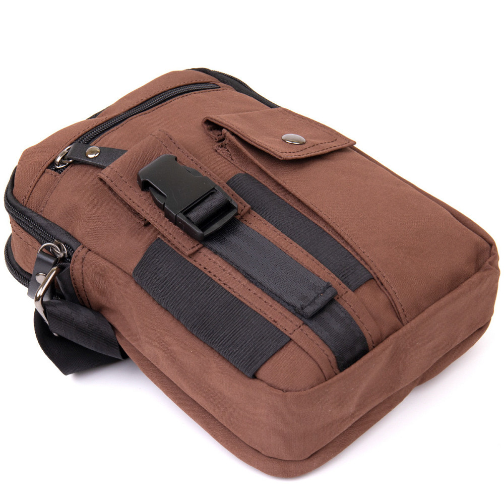 Універсальна текстильна чоловіча сумка на два відділення Коричнева (Vintage) Київ - фото 9