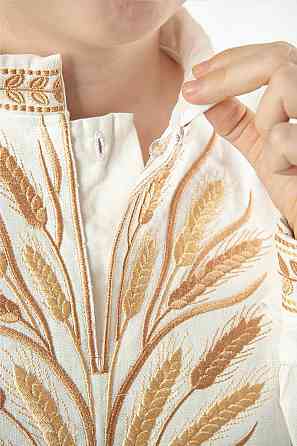 Вышиванка для мальчиков, с длинным рукавом льняная, молочная, топ Киев