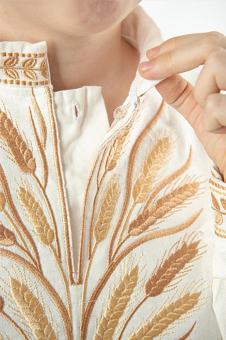 Вышиванка для мальчиков, с длинным рукавом льняная, молочная, топ Киев - изображение 2