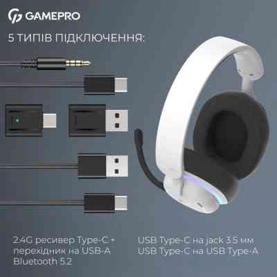 Наушники GamePro Asgard Bragi 7.1 RGB Tri-Mod White (HSW250W) Винница