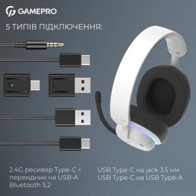 Навушники GamePro Asgard Bragi 7.1 RGB Tri-Mod White (HSW250W) Вінниця - фото 5