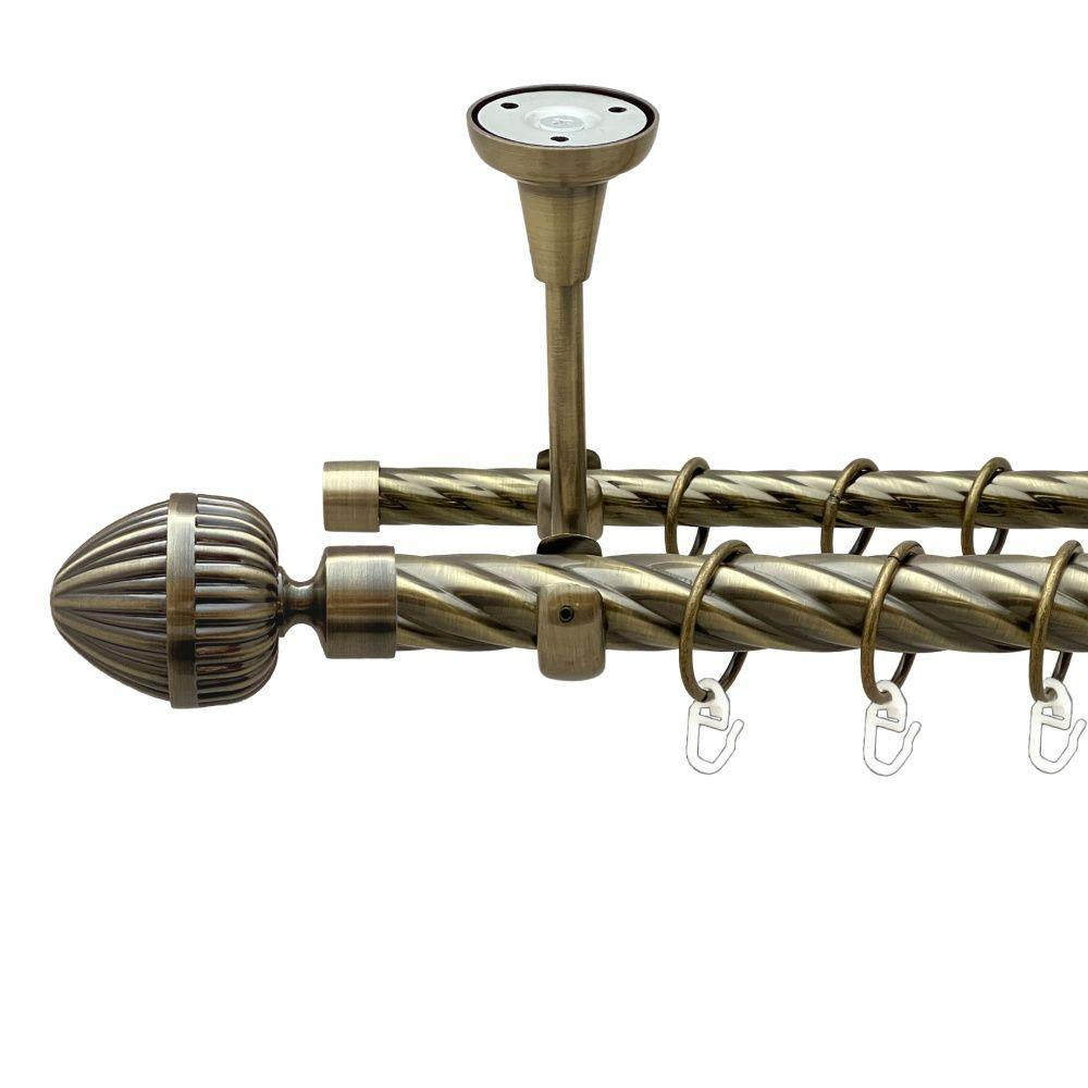 Карниз Orvit Одеон металевий дворядний відкритий до стелі скручена труба кільце металеве Антик 25\16 мм 240 см (00-00019004) Львів - фото 1