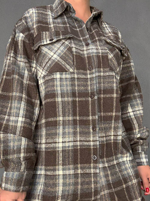 Сорочка жіноча YZY 223 картата оверсайз тепла байка, коричневий, one size Київ - фото 6