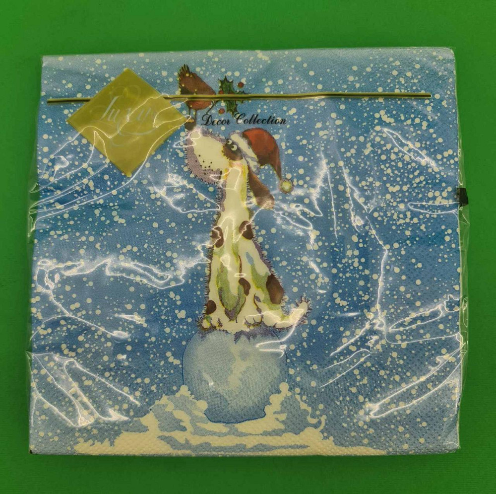 Новогодняя бумажная салфетка (ЗЗхЗЗ, 20шт) LuxyНГ Удивленый пес (1 пачка) Харьков - изображение 3