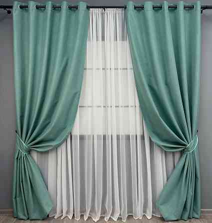 Комплект штор на люверсах VR-Textil Блэкаут двусторонний ASHEN NIGHT № 1849ш Бирюзовый 150х270 см 2 шт (37-0290) Киев