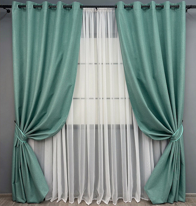 Комплект штор на люверсах VR-Textil Блэкаут двусторонний ASHEN NIGHT № 1849ш Бирюзовый 150х270 см 2 шт (37-0290) Киев - изображение 2