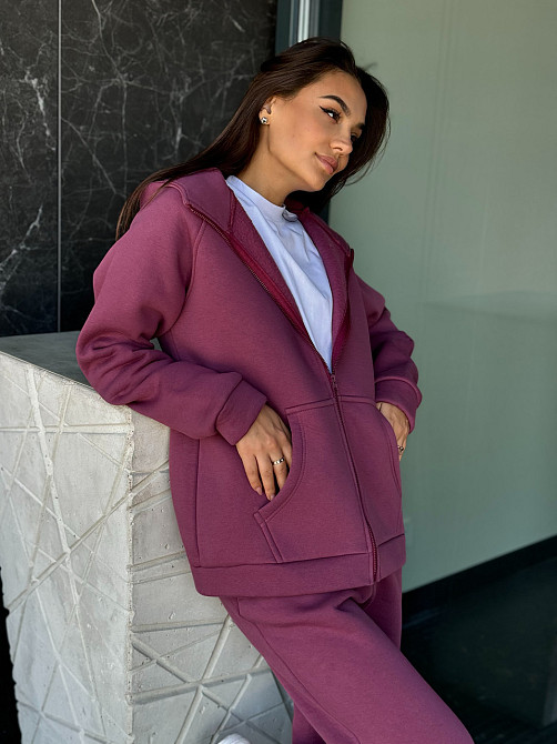Теплый спортивный костюм женский на змейке Бордовый 50/52 Харьков - изображение 1