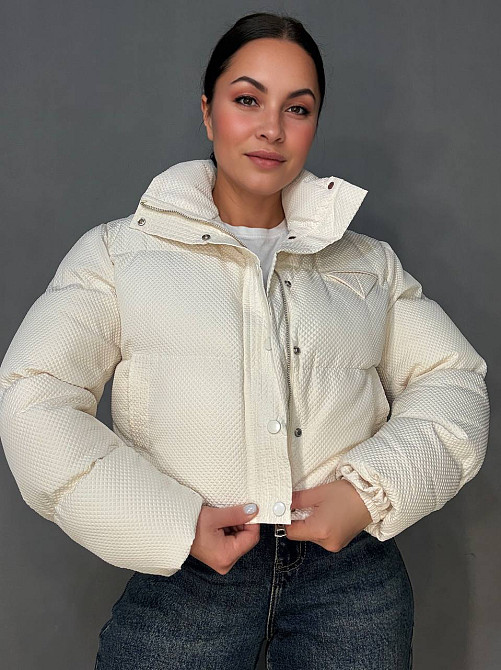 Куртка женская Fashion 3072 вафельная короткая с воротником-стойкой молочная, молочний, S Киев - изображение 9