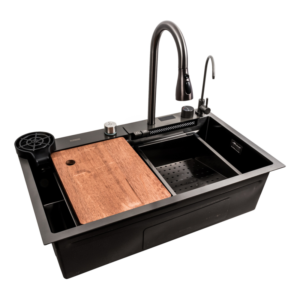 PLATINUM Кухонна мийка 75*45G чорна Platinum Handmade "Водоспад" Киев - изображение 1