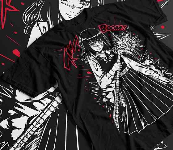 Футболка для хлопчика з аніме принтом Людина-бензопила оверсайз (зріст від 165 до 180) Чорний AnimeJ0889m Дніпро