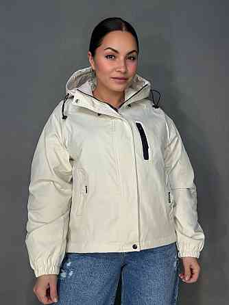 Куртка женская YZY 30128 ветровка оверсайз с капюшоном на подкладке one size, молочний, one size Киев