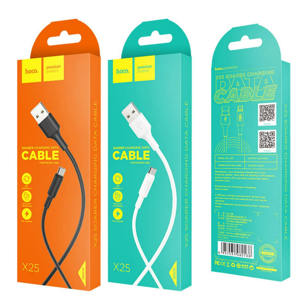 Кабель HOCO X25 USB to Micro 2A, 1m, PVC, PVC connectors, Black Київ - фото 4