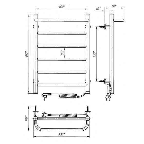 Электрический полотенцесушитель Laris Зебра ПРАЙМ ЧКЧ6 400Х600 Э черный S3 П/П Киев