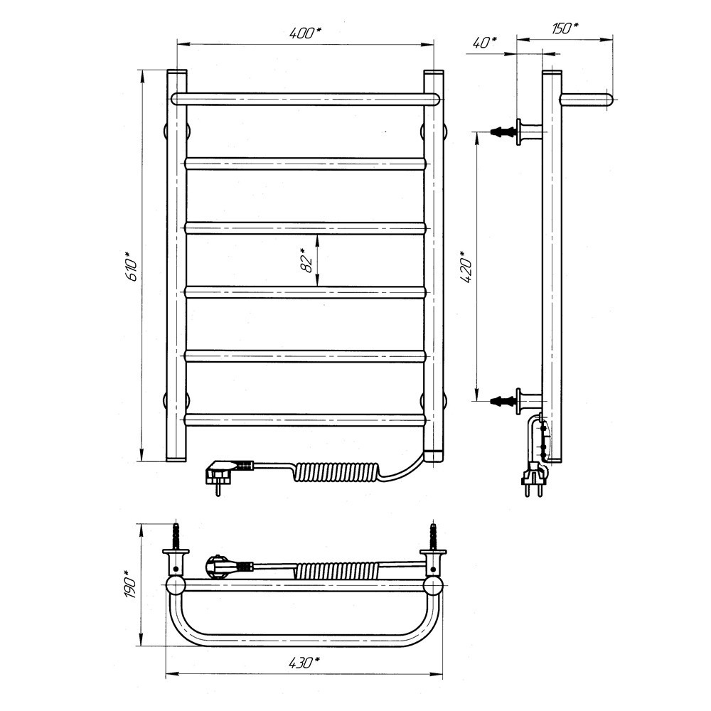 Електрична рушникосушка Laris Зебра ПРАЙМ ЧКФ6 400Х600 Е чорна S3 П/П Київ - фото 6