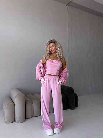 Жіночий велюровий комплект-трійка Рожевий, 48/52 Харків
