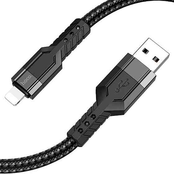 Кабель HOCO U110 USB Lightning 2.4A, 1.2m, нейлон, алюминиевые разъемы, цвет черный 6931474770561 Одесса