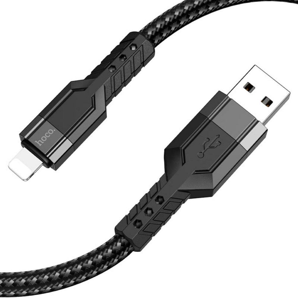 Кабель HOCO U110 USB Lightning 2.4A, 1.2m, нейлон, алюминиевые разъемы, цвет черный 6931474770561 Одесса - изображение 1