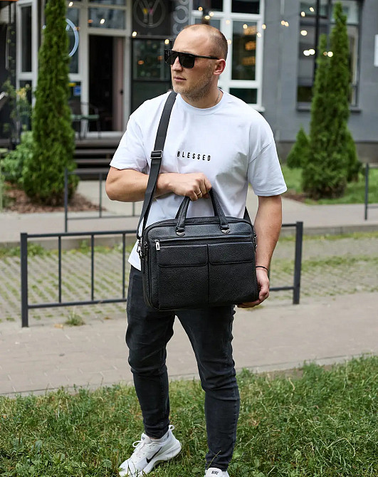 Мужская кожаная деловая сумка портфель для вещей и документов Tiding Bag Горизонтальная кожаная мужская сумка Киев - изображение 9