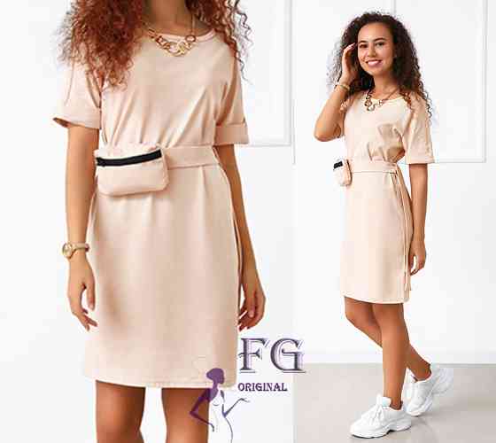 Жіноче літнє плаття з сумочкою на поясі "Амбер" оптом | Норма і батал | Розпродаж моделі Бежевий, 46-48 Київ