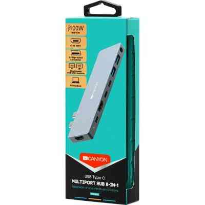 Порт-реплікатор Canyon Docking Station with 8 ports, 1*Type C PD100W+2*Type C (CNS-TDS08DG) Вінниця