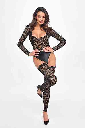 Боді Noir Handmade F296 Psyche, XL, мереживо, довгий рукав, низ під латекс, з доступом Sex Aura Київ