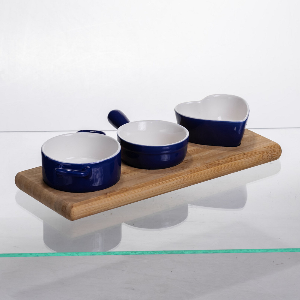 Набір менажниць порцелянових для закусок 3 (шт) по 50 (мл) менажниці на бамбуковій підставці Синій HZ001-B Коломия - фото 5