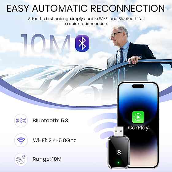 Бездротовий адаптер CarPlay AIZEO для iPhone iOS 10+, перехід з дротового на бездротовий, компактний Київ