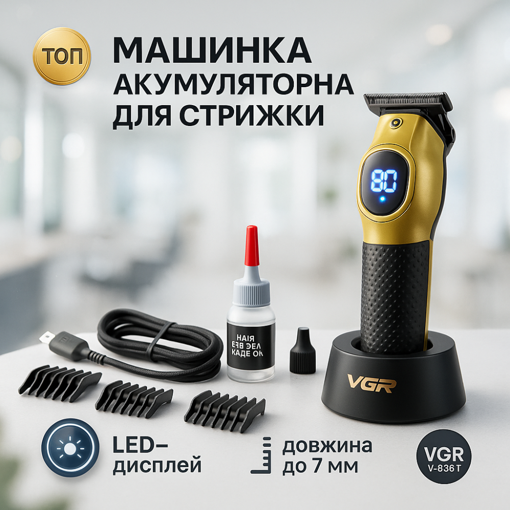 Профессиональный триммер с насадками VGR V-886T GOLD, Универсальная машинка для стрижки головы и бороды BC-44 Львов - изображение 13