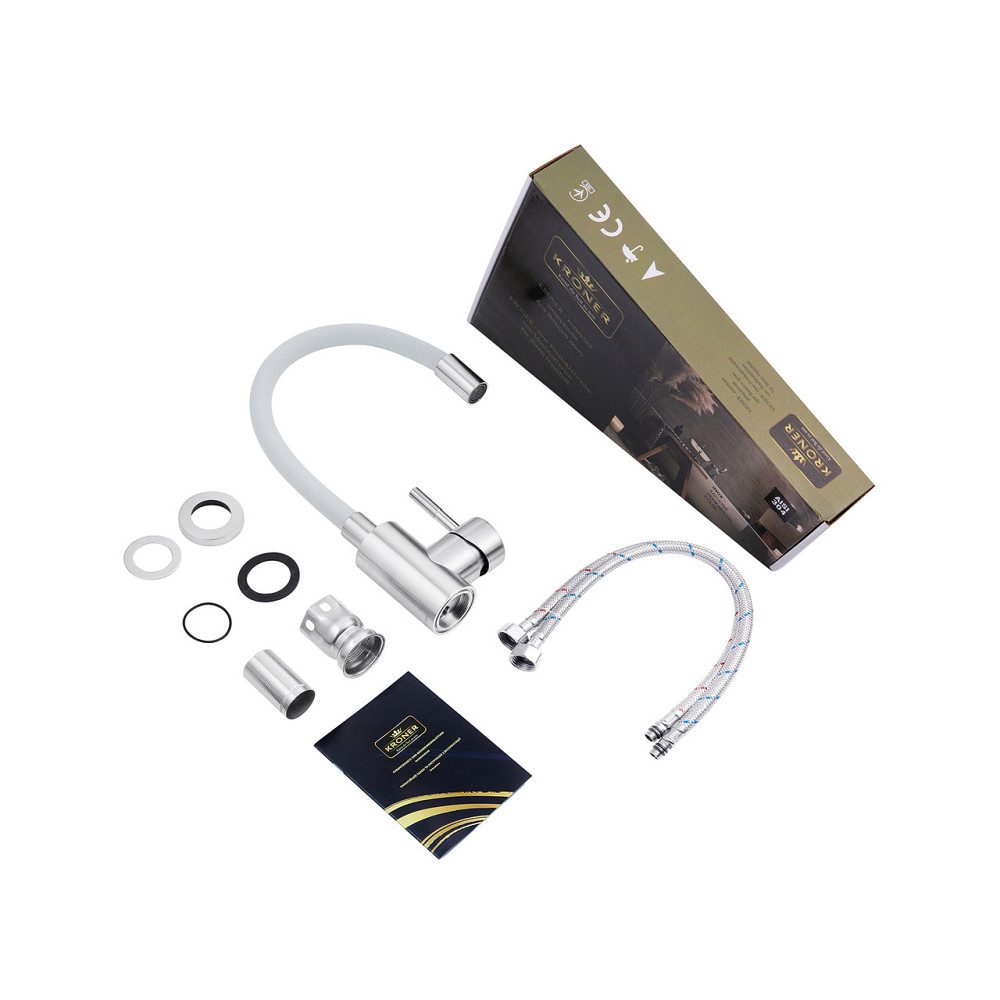 Змішувач для кухні з гнучким виливом Kroner KRP Edelstahl Klassisch - ESG035GRA сірий/сатин Київ - фото 9