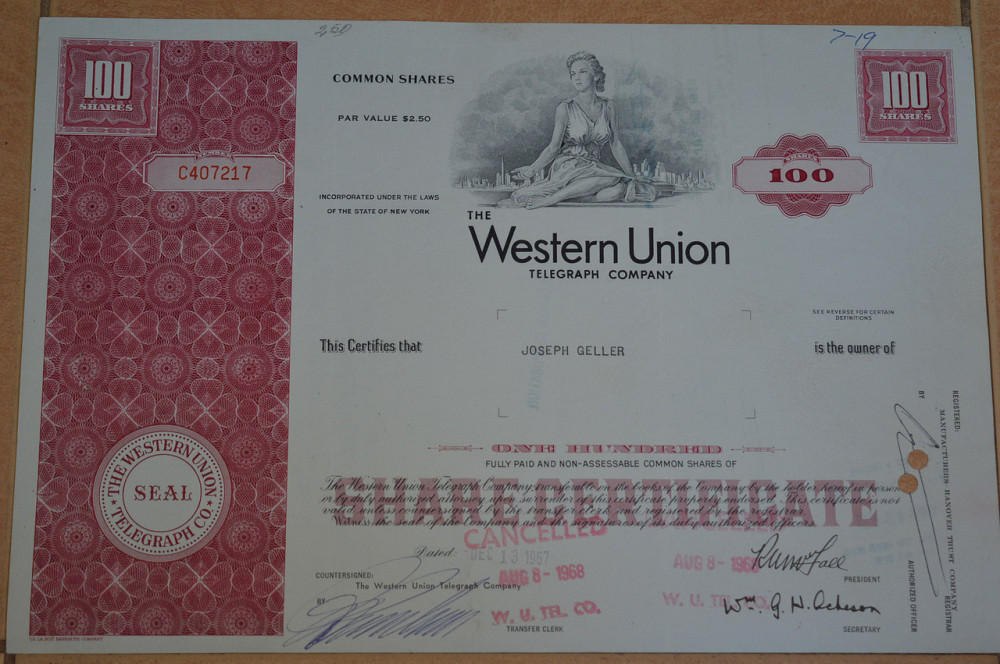 Акция. США. 1968 год №407217 (Б-5) Полтава - изображение 1