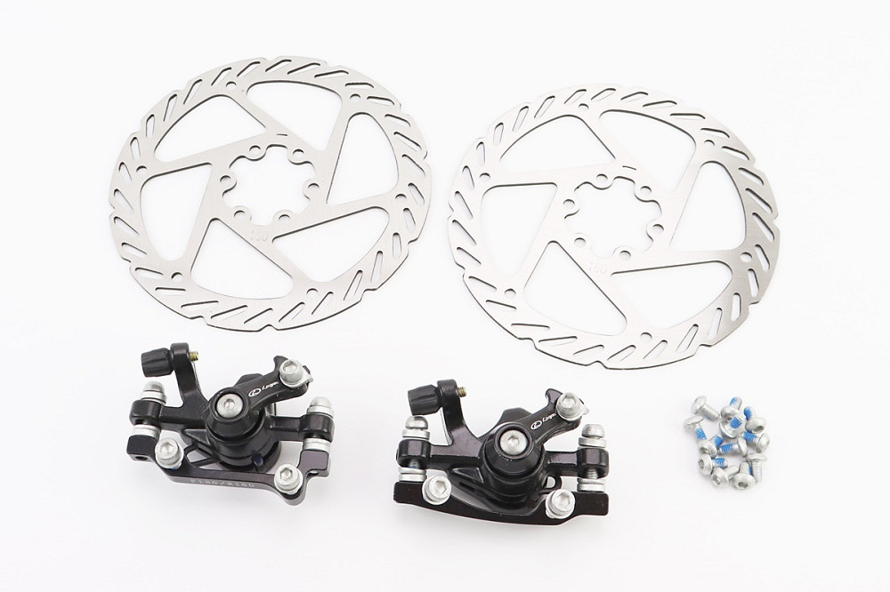 Гальмо Disk-brake переднє (F160/R140мм)+заднє (F180/R160мм), диски 160мм, кріпл. 6 болтів, чорні DX-2018 Київ - фото 1