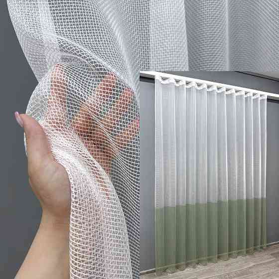 Тюль VR-Textil 1747т Сітка Льон Білий з оливковим 300х250 см (42-0856) Київ