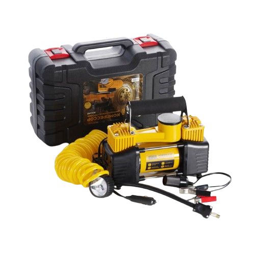 Компресор авто двопоршневий дабл 12V 350W 85л/хв 10 Атм + пластик кейс + кручений шланг та клеми СИЛ Житомир