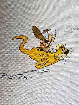 Обои виниловые на флизелине AdaWall Ada Kids метровые детские мультфильм Флинтстоуны герои на желто бежевом Киев