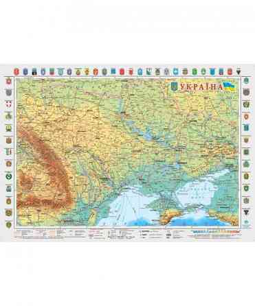 Україна. Оглядова, М1:2 350 000, стінна карта, 65х45 см, укр., картон/планки, шт Киев
