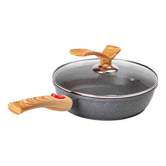 Алюмінієва глибока сковорода (2,4 л) зі скляною кришкою Ø 24 см сіра MGC HP-4-463G Київ