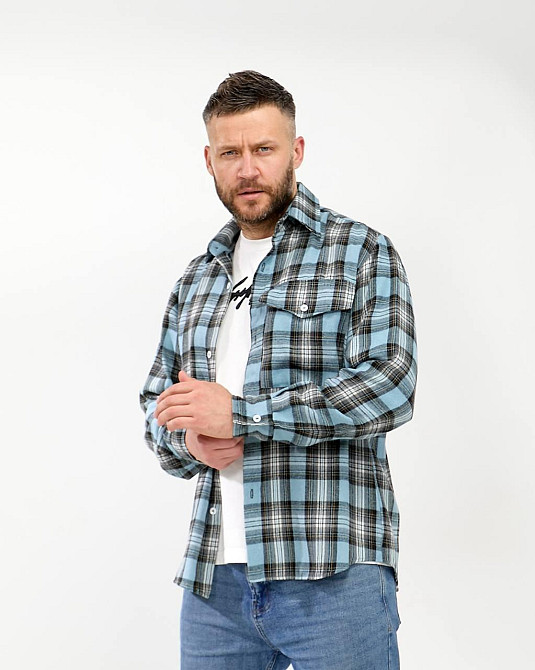 Чоловіча повсякденна картата сорочка турецький котон фланель Джинс, 54/56 Одеса - фото 4