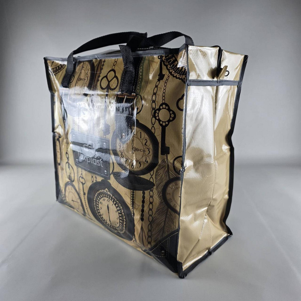 Полипропиленовая сумка на змейке  хозяйственная  с цветным рисунком №3 Часы (1 шт) Харьков - изображение 2