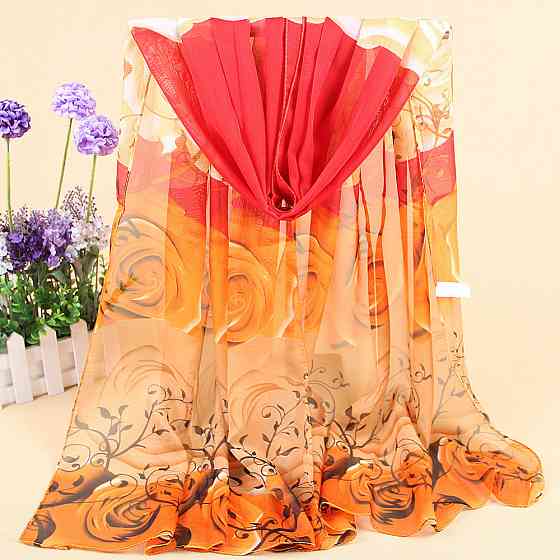 Шифоновый шарфик с цветочками 145 на 48 см разноцветный Киев