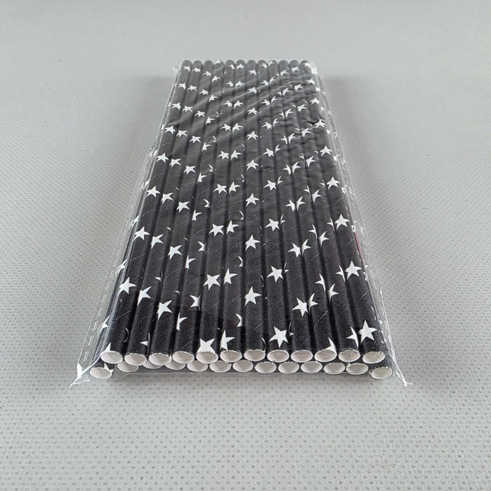 Соломка трубочка паперова Ø 5 мм 20 см "Зірка" чорна 25 шт (1 пачка) Харків - фото 2