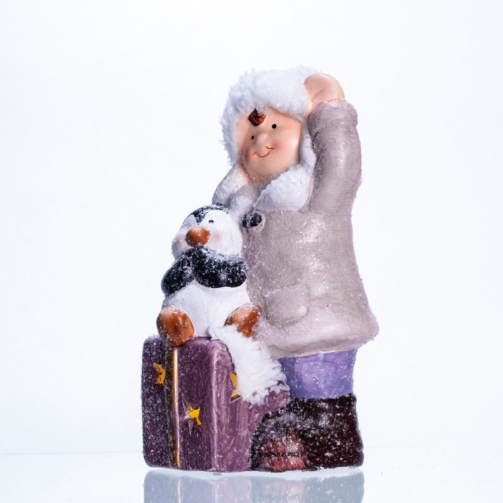 Новорічна фігурка з підсвіткою Дівчинка з пінгвіном із фарфору 9×10×19 (см) новорічний декор для дому, квартири на подарунок Київ - фото 3