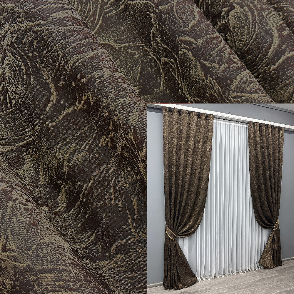 Комплект готовых штор VR-Textil Жаккард Fantasy № 1630ш Шоколадний с бежевым 150х290 см 2 шт (33-0534) Киев - изображение 1