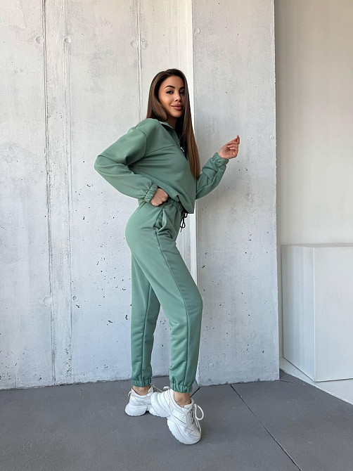 Жіночий повсякденний костюм-двійка: кофта та штани двохнитка-петля Оливка, 48 Одеса - фото 8