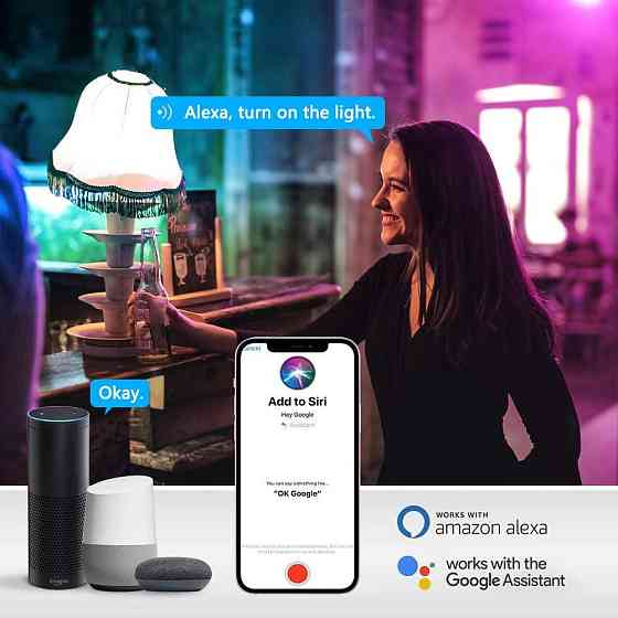Умные лампы Plartree E27 WiFi 10Вт, Alexa/Google Home, 2 шт, RGB+тёплый свет, 2700-6500K Киев