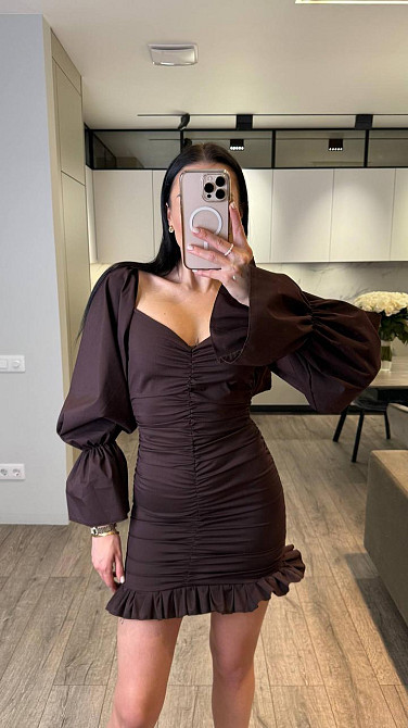Жіноча приваблива вечірня міні-сукня з турецького коттона. Шоколад, 42/44 Одеса - фото 2