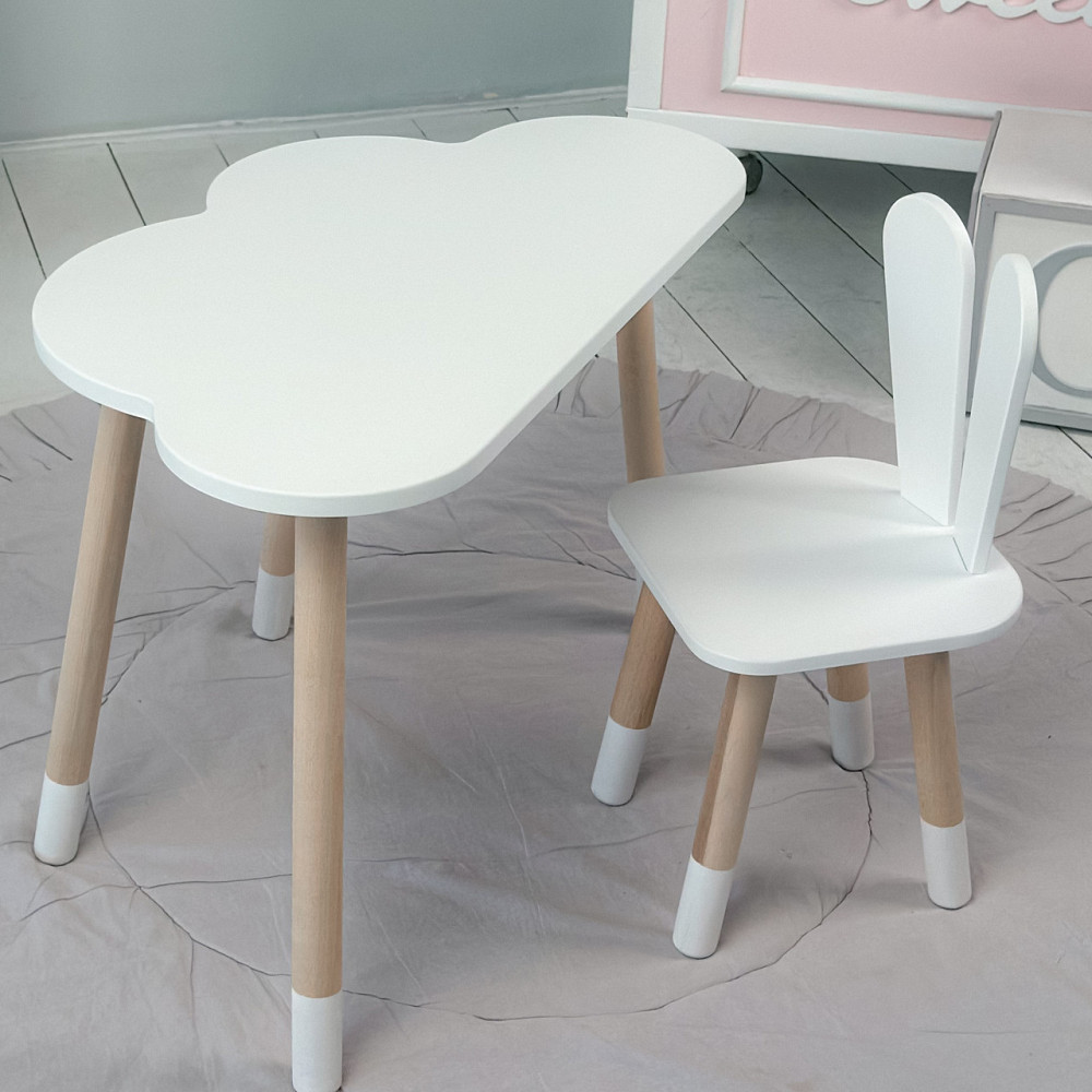 Детский комплект мебели для занятий и творчества столик с ящиком и стульчик Стол тучка и стул белый зайка Киев - изображение 2